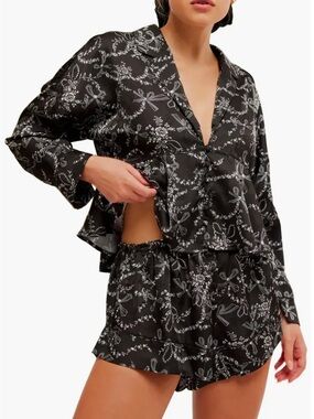 Free People Intimately Sleep Beauty Pajama Shorts Black Small